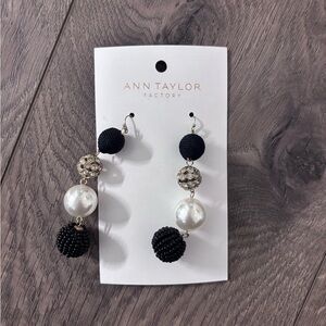 Ann Taylor Black and White Beaded Drop Earrings